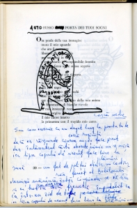 Page from book with Codrescu's verse and illustration